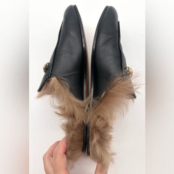 Gucci Princetown Fur Mule Black Horsebit Slipper Shearling Loafer Flats EU39 US9 - Picture 7 of 13
